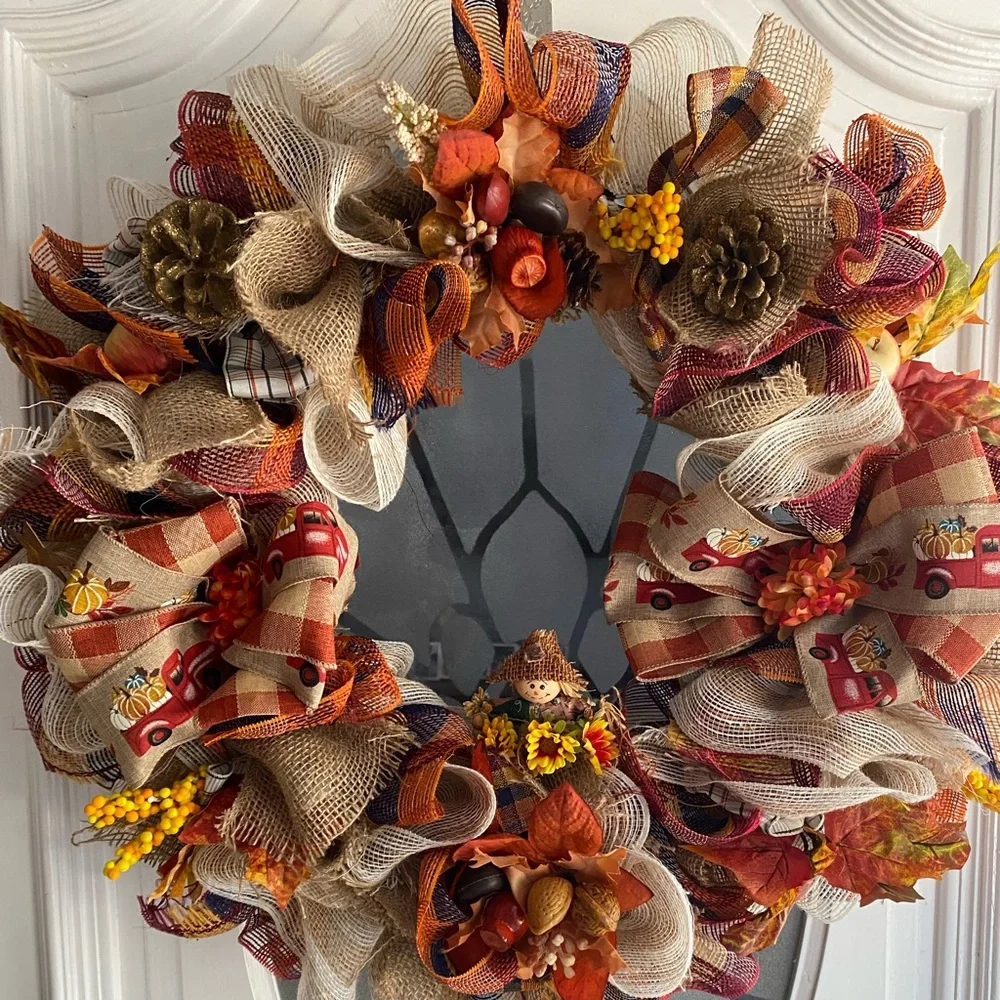 Large Handmade Fall Wreath with Lights